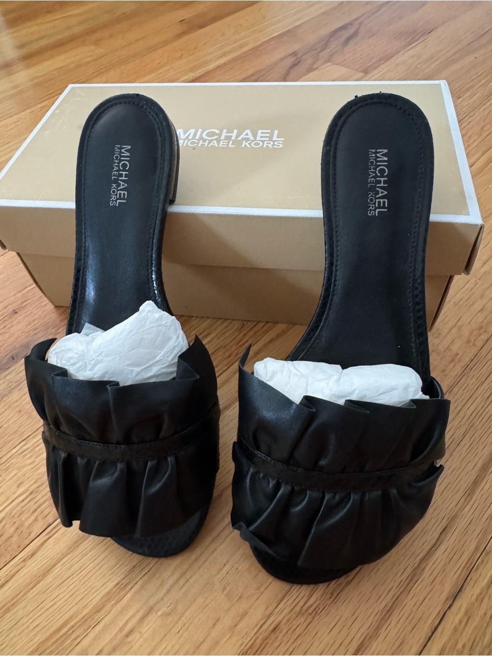 MICHAEL Michael Kors Black Ruffle Slide Mules